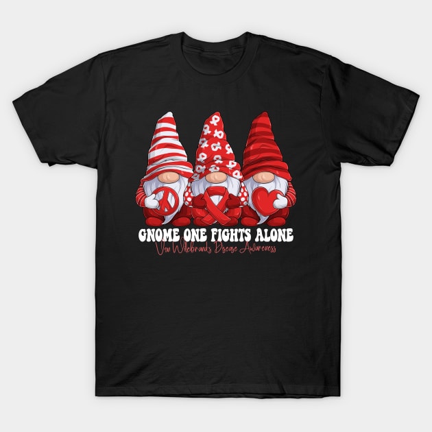 Funny Gnomies Von Willebrand's Disease Awareness Month Red Ribbon Gift Idea T-Shirt by Coolingburry